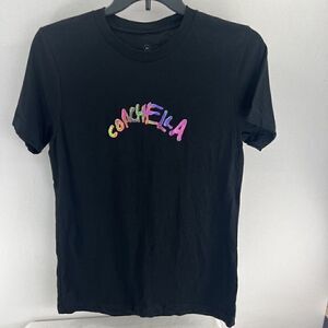 Coachella Women’s Short Sleeve Black Fitted Tee Tie Dyed Graphic Print Size M